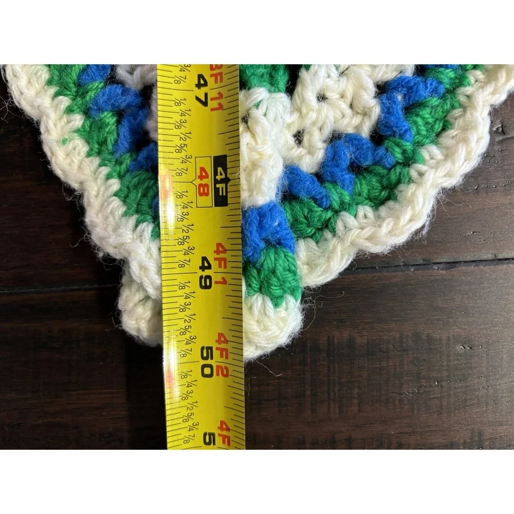 Handmade Knit Blanket Blue Green Diamond Rose Afghan Throw 60 x 50 READ